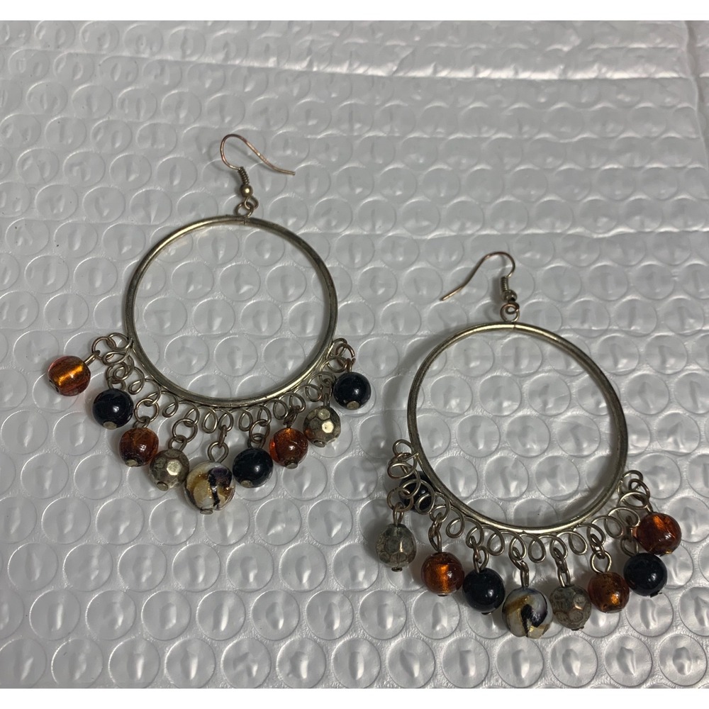 Hoop Earrings Womens OS Multicolor Beaded Boho Chandelier Dangle Eclectic